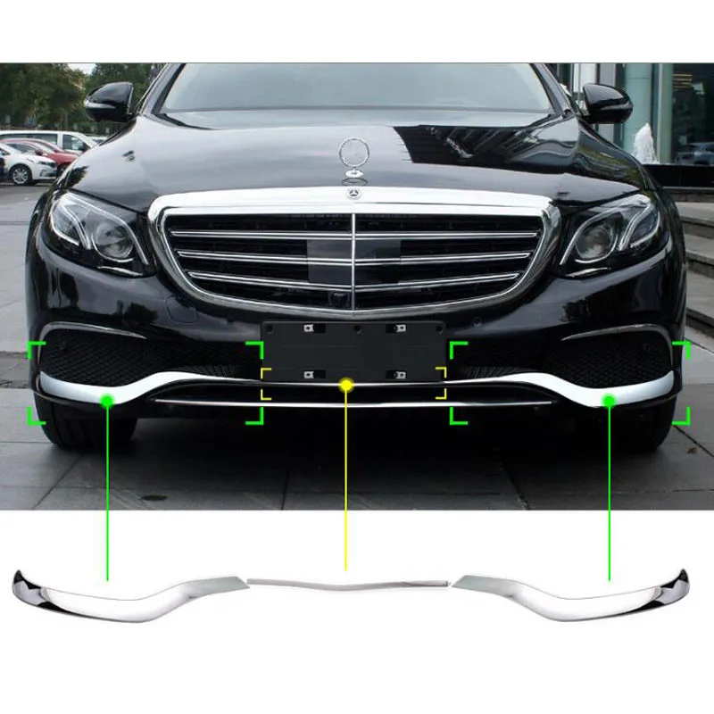 

Fit For Mercedes Benz E Class 2016 2017 2018 2019 Car Front Bumper Strips Exterior Car Moldings Styling 3Pcs/set