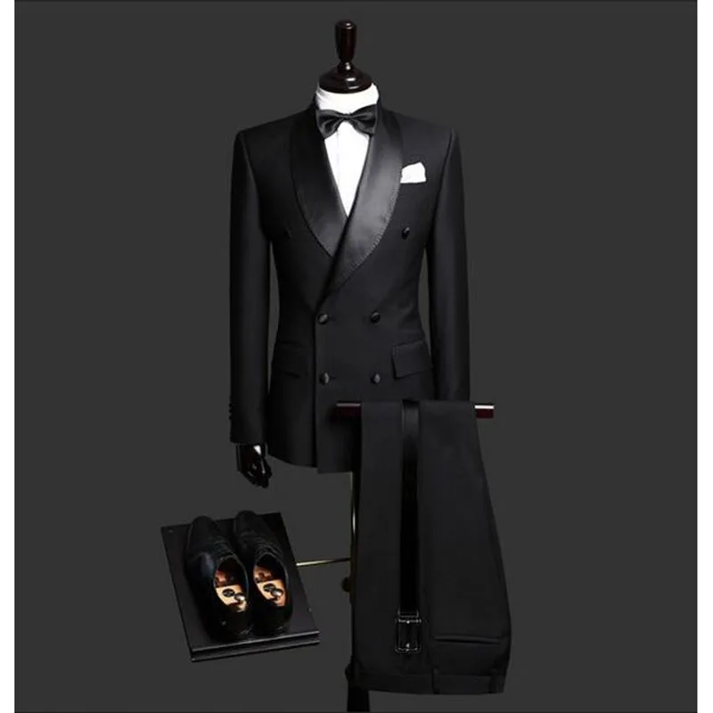 

Custom Made Slim Fit Black 2 Piece Mens Blazer Double Breasted Suit Men Wedding Suits Groom Tuxedos For Men (Jacket+Pants+Tie)
