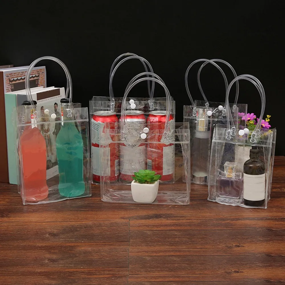 

Transparent Soft PVC Handbag Champagne Drink Wine Beer Ice Bag PVC Bottle Cooler Chiller For Picnics Parties Storage Bag New