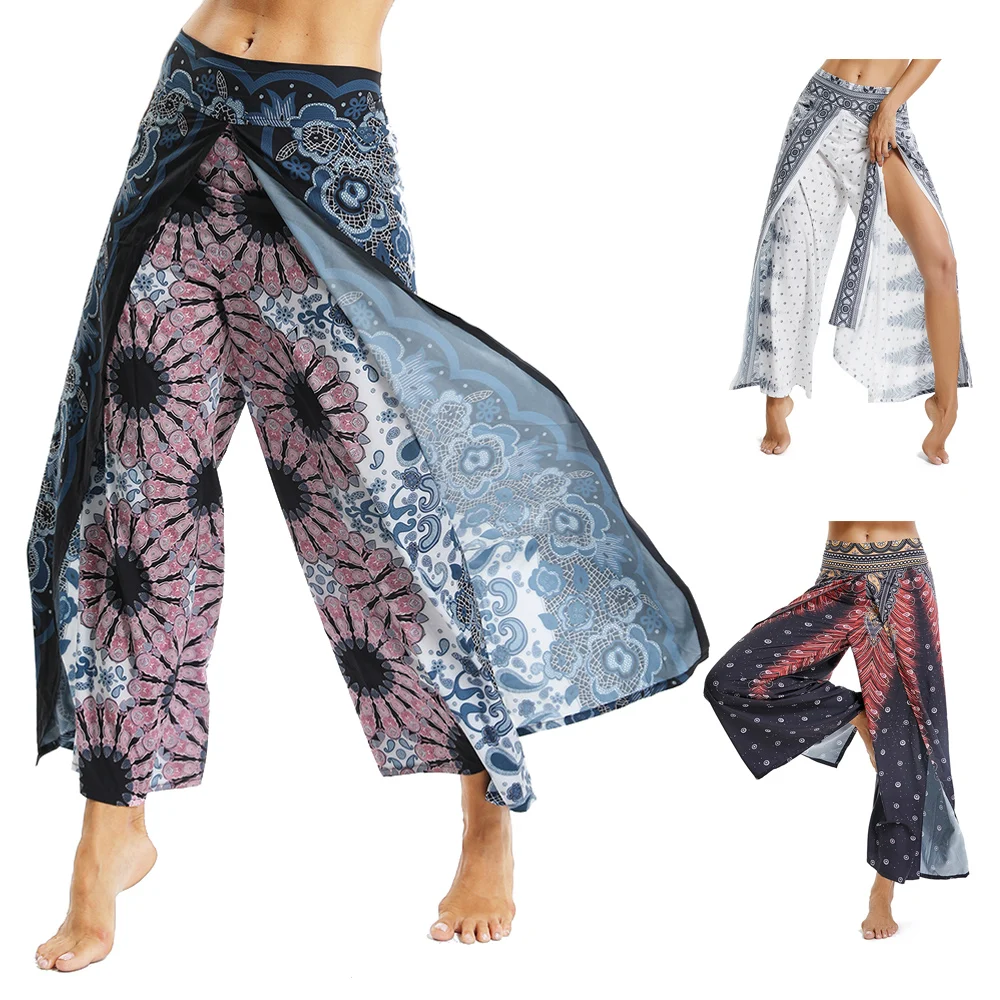 

CROSS1946 Printed Stretch High Waist Yoga Pants Loose Side Slits Breathable Yoga Pants Women's Fitness Running Leggings