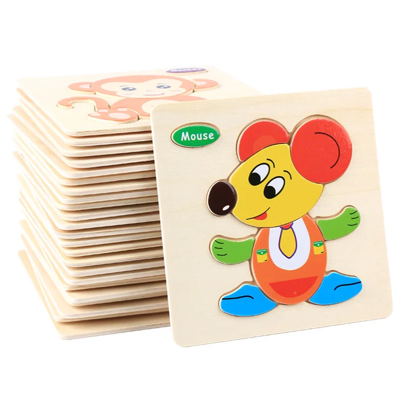 Montessori Educational Wooden Toys Baby Wooden Puzzle Toys Developing Educational Puzzle Kids Toys Game Animal Cartoon Gift