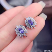 fine jewelry 925 sterling silver inset with natural gem womens popular elegant plant tanzanite earrings ear stud support detect
