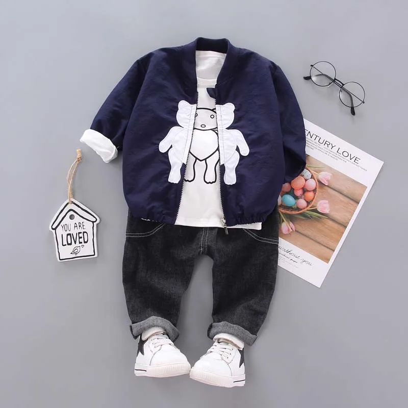 Navy blue DIIMUU/Одежда для маленьких мальчиков; детская одежда для мальчиков; хлопковая одежда; Осенняя модная повседневная спортивная одежда для отдыха; комплект верхней одежды с героями мультфильмов - Цвет: Navy blue