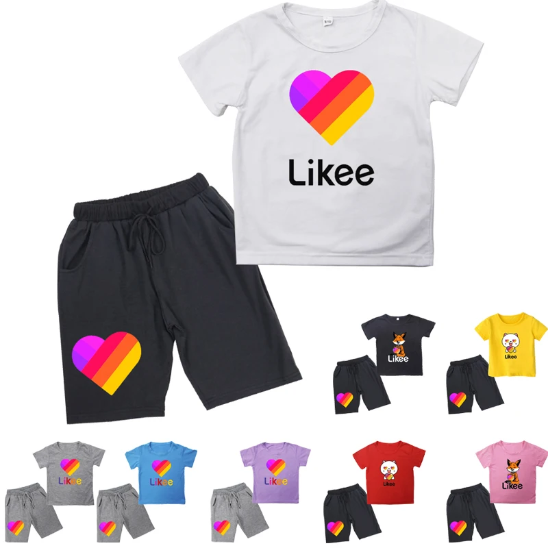 

2PCS Likee Baby Boys Girls Summer T Shirt Fashion Set Printed LIKEE Sports Suit for Kids T-Shirt + Shorts Children'S Clothing