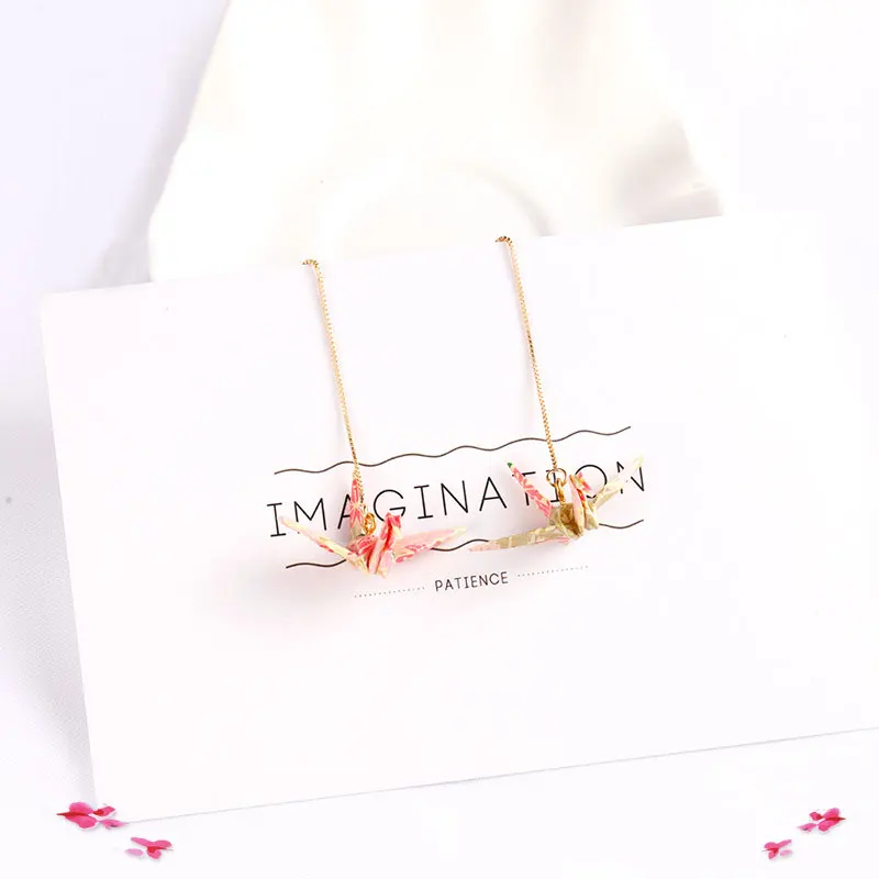 

8Seasons 1 Pair Origami Crane Earrings Gold Color Sweet Japanese Long Paragraph Tassel Earrings Fashion Earrings Ear Clips
