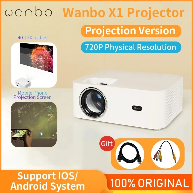 Проектор глобальная версия Wanbo X1 с поддержкой 1080P, светодиодный портативный мини-проектор 1280*720P с коррекцией трапецеидальных искажений для дома и офиса - изображение