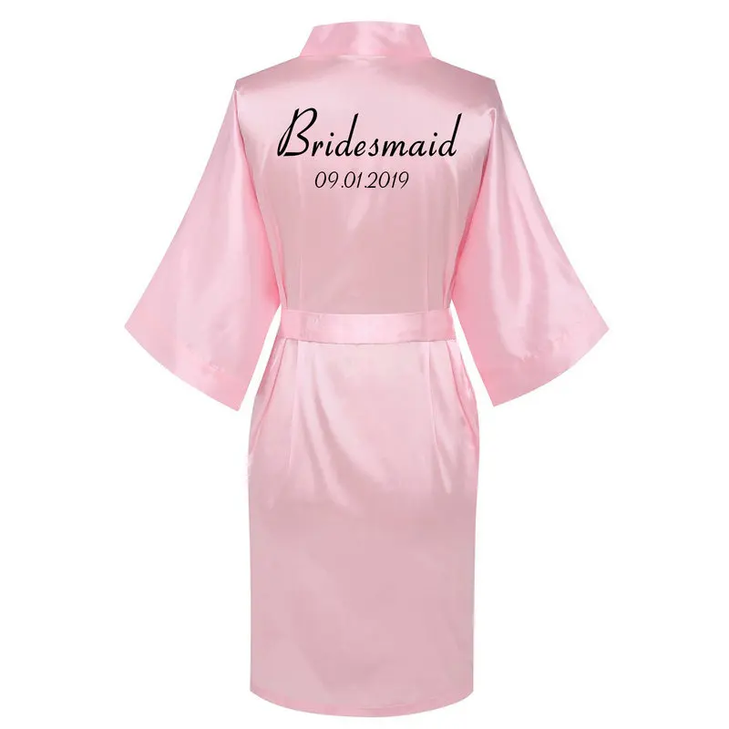 Pink bridesmaid prin Индивидуальные женские халаты на заказ, атласное шелковое платье с принтом, сексуальное свадебное платье для невесты, платье для подружки невесты, кимоно, короткий халат, новинка - Цвет: Pink bridesmaid prin