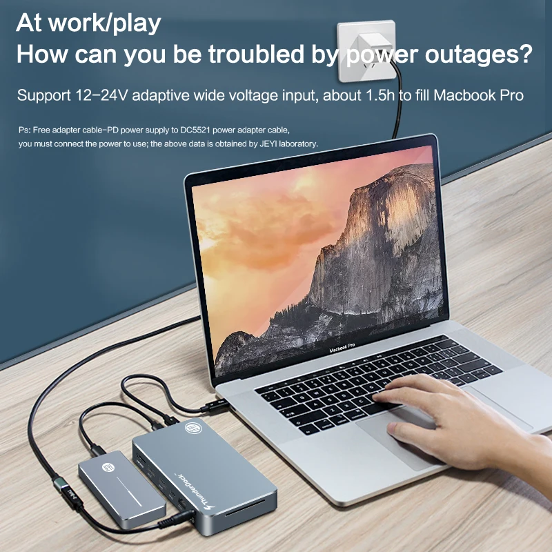 

JEYI Thunderbolt 3 Dock Support NVME DP PD 60W HDMI USB3.1 10G 1000M LAN TYPE-C Aluminium M.2 PCIE U.2 SSD