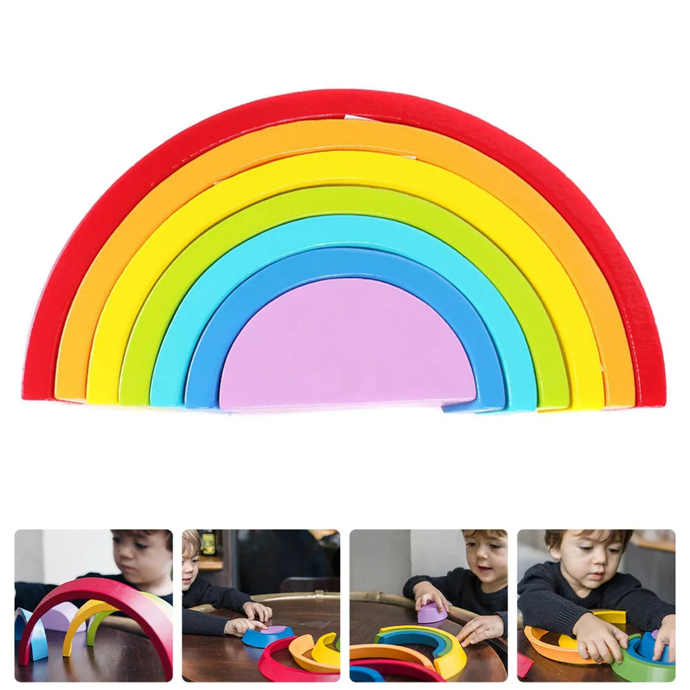 

1 Set Wooden Rainbow Building Blocks Playthings Children Early Education Toys