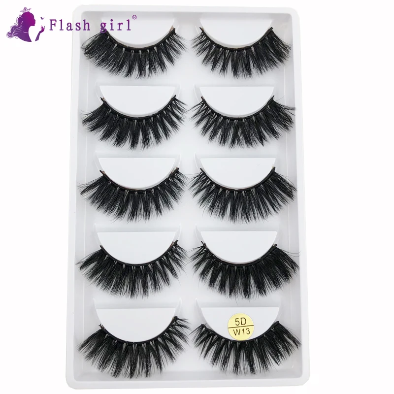 

Flash Girl Eyelashes In Bulk 5D-W13 Thick Natural Long 5D Mink Lashes High Volume Soft Fake Eyelash Beauty Makeup