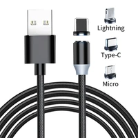 3 in 1 led magnetic usb cable fast charging type c cable magnet charger data charge micro usb cable mobile phone cable usb cord