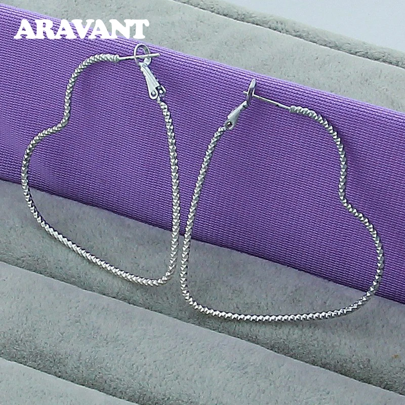 

New Arrival 925 Silver 52MM Big Heart Hoop Earrings For Women Wedding Jewelry