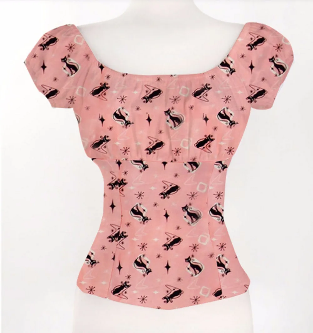 Женская приталенная рубашка с коротким рукавом винтажный Топ в стиле ретро