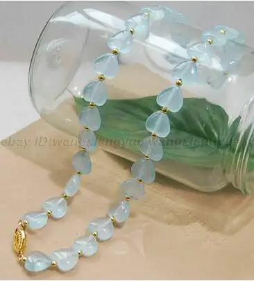 

Hot sell -@> 18" 12x12mm Blue Brazilian Aquamarine Gems Heart Shape Beads Necklace AAA