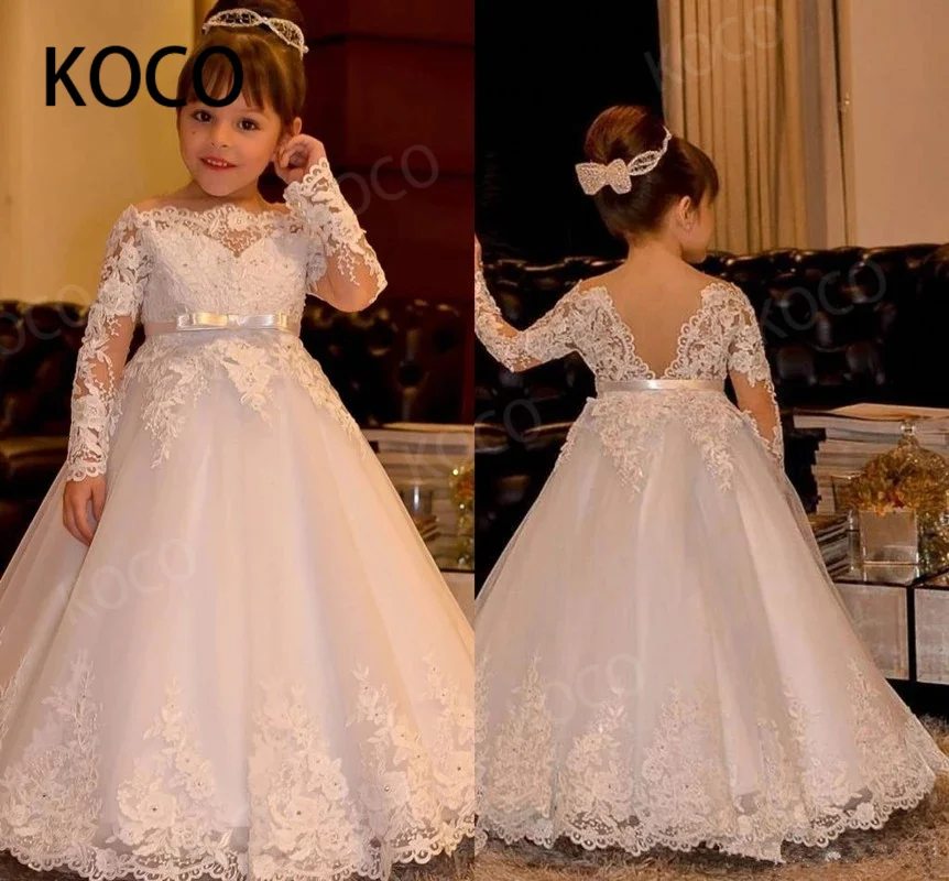 

JONANY Ivory Flower Girl Dresses for Weddings Princess Lace Backless Holy First Communion Gowns Party Pageant Dress For Girls