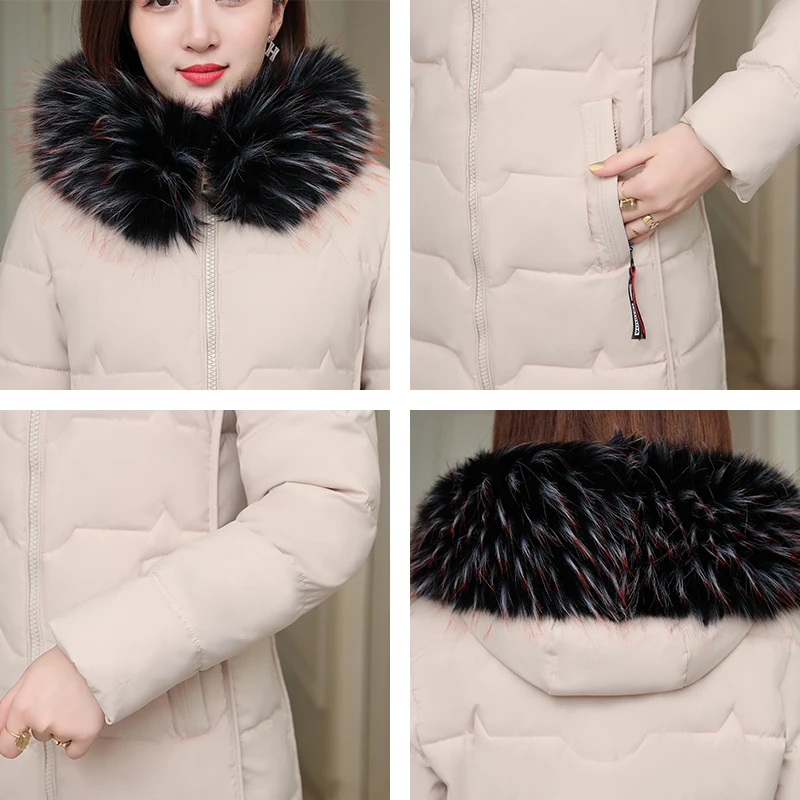 

Women Fashion X-long Solid Parka Winter Cotton Padded Jacket Hooded Plus Size Fur Collar Clothes Clothing New Styles 2020
