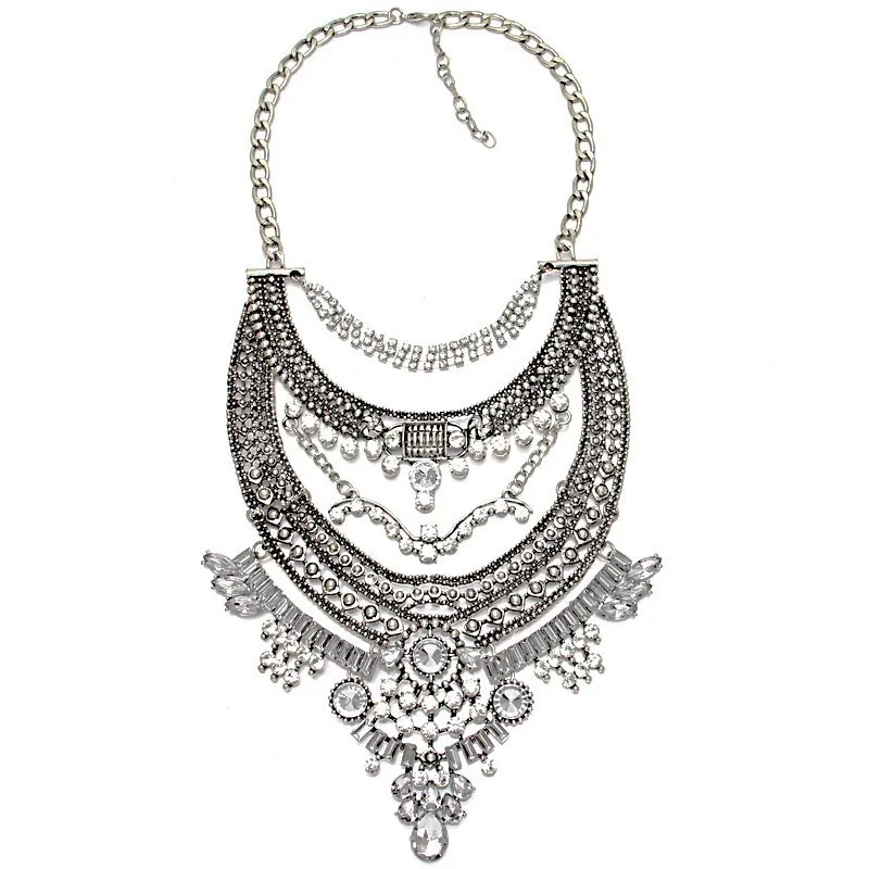 Style D Новинка, женское модное ювелирное изделие, винтажное, серебряное, цвет, макси воротник, длинная цепочка, кристалл, колье, массивные ожерелья, подвески - Окраска металла: Style D