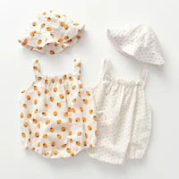 2 pieces baby girl bodysuits sleeveless summer rompers cute white girls outfits toddler onesie hat set twins clothes