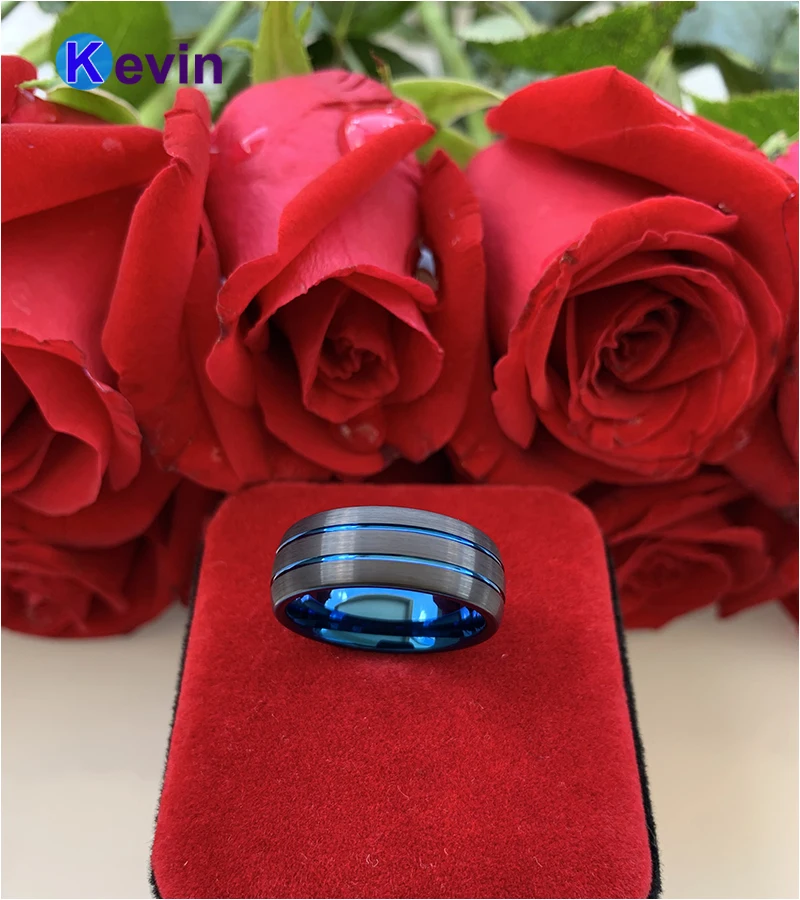 Вольфрамовое кольцо для мужчин черное синее обручальное и женщин удобное