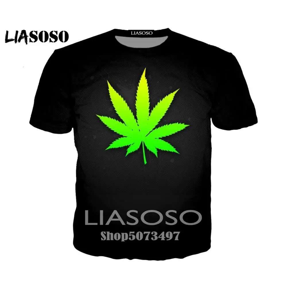 Liasoso, 3D принт, для женщин и мужчин, футболка, новая, модная, цветная, кленовый лист, конопляные листья, футболка, уличная, хип-хоп, круглый вырез, короткий рукав