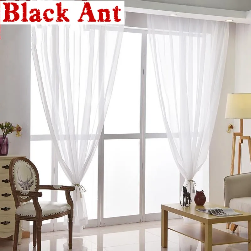 Белая прозрачная занавеска для гостиной однотонная вуаль современные оконные