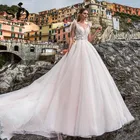 Платье Свадебное розовое с V-образным вырезом, кружевной аппликацией