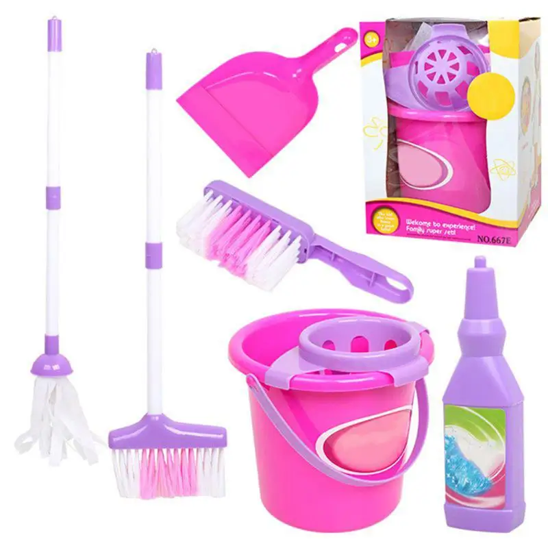 Mini juego de limpieza para ni&ntilde;os, escoba, recogedor, mopa, juego de Juguetes Divertidos-0