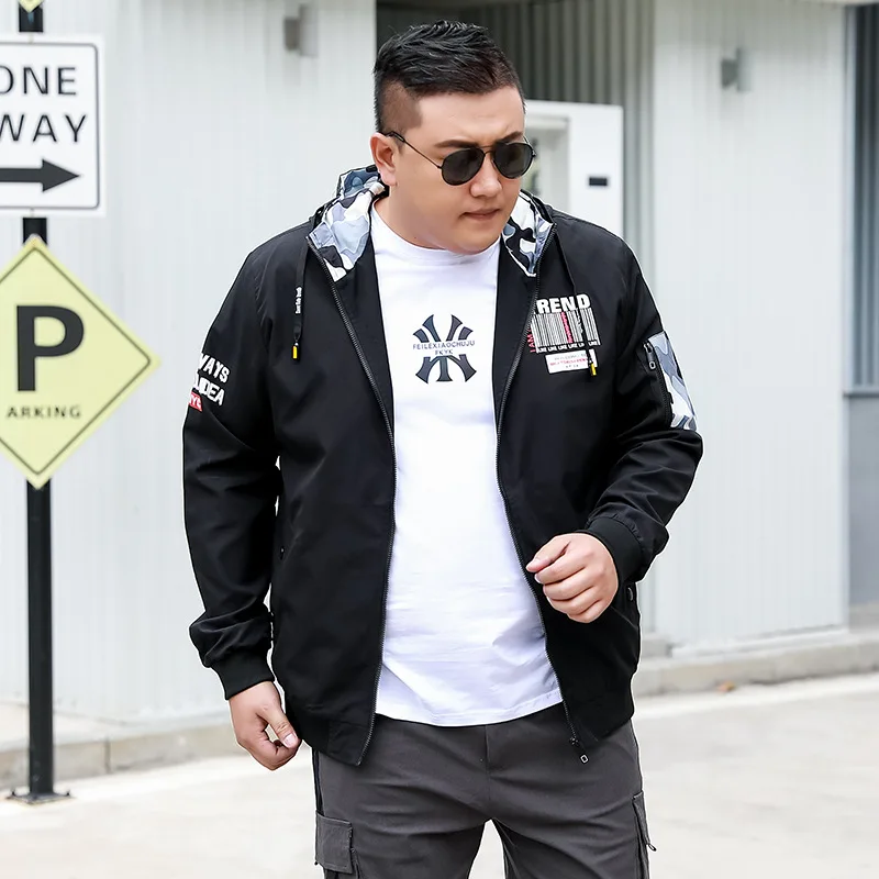 Осенняя куртка Мужская одежда черная Свободная куртка-бомбер с капюшоном