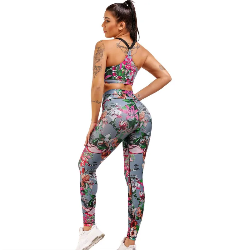 

New Printed Fitness Leggings Moisture Wicking Suit Women Clothing Sports Leisure Suit Female Tight and Thin Hip Lift Leggings