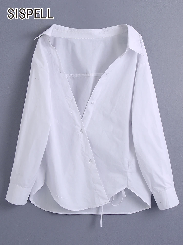 

Женская блузка на пуговицах SISPELL, белая Повседневная прямая Однотонная рубашка с отложным воротником и длинным рукавом, 2021