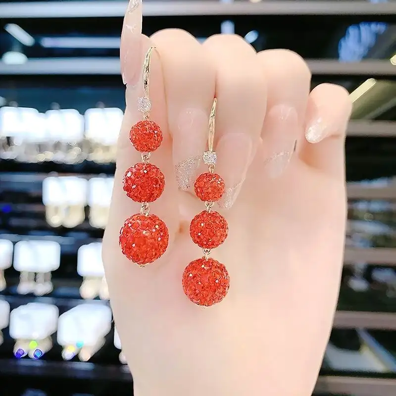 Сексуальные серьги с красными шариками для женщин эффектные модные дизайнерские