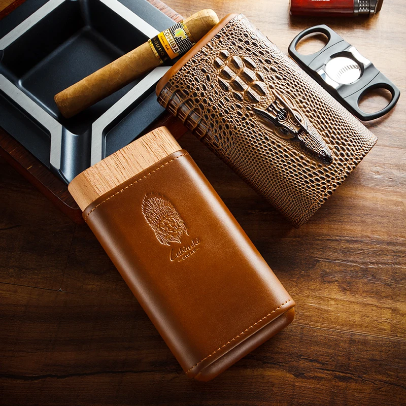 Кожаный чехол для сигар LUBINSKI кедровый Дорожный Чехол хьюмидор с 3 трубками и подарочной коробкой ремесло