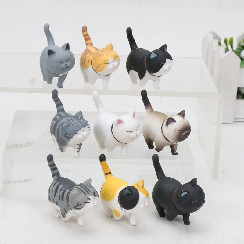 9 шт. кошки игрушка фигурка создания животного Кот маленький колокольчик Неко