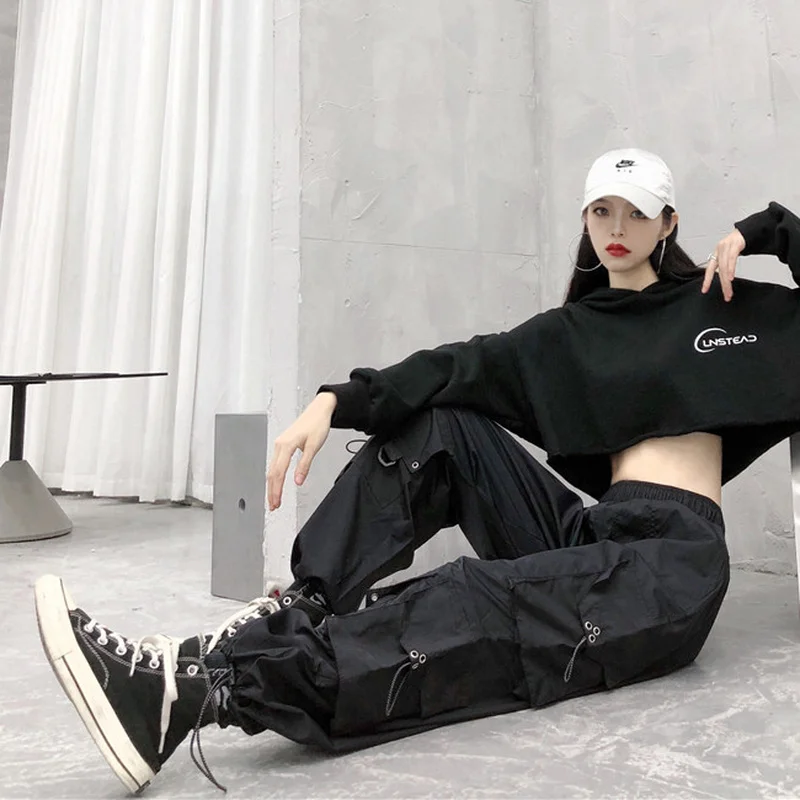 Зимние черные брюки-карго женские плотные бархатные теплые брюки с множеством