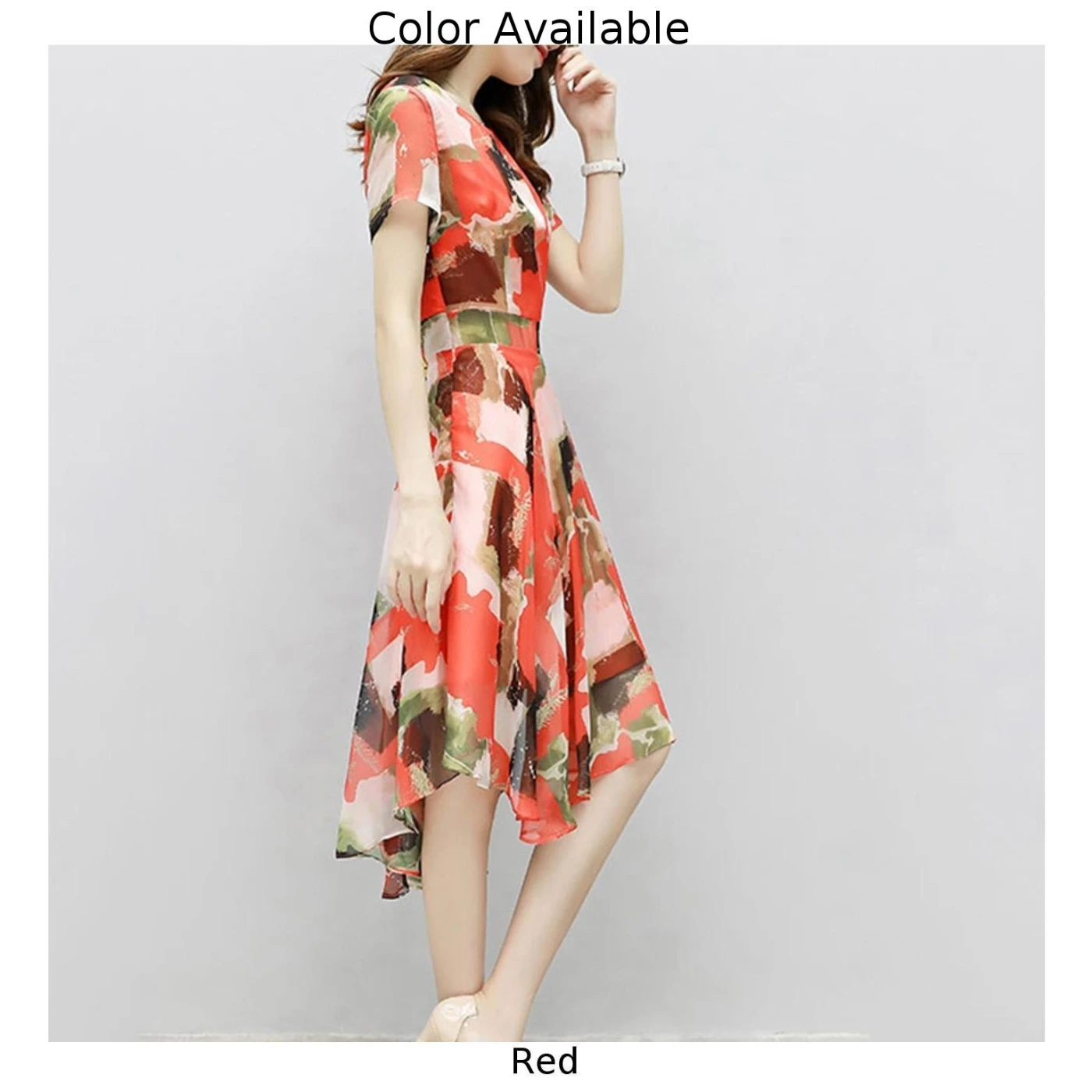 Повседневное платье миди с круглым вырезом и принтом линии летнее коктейльное