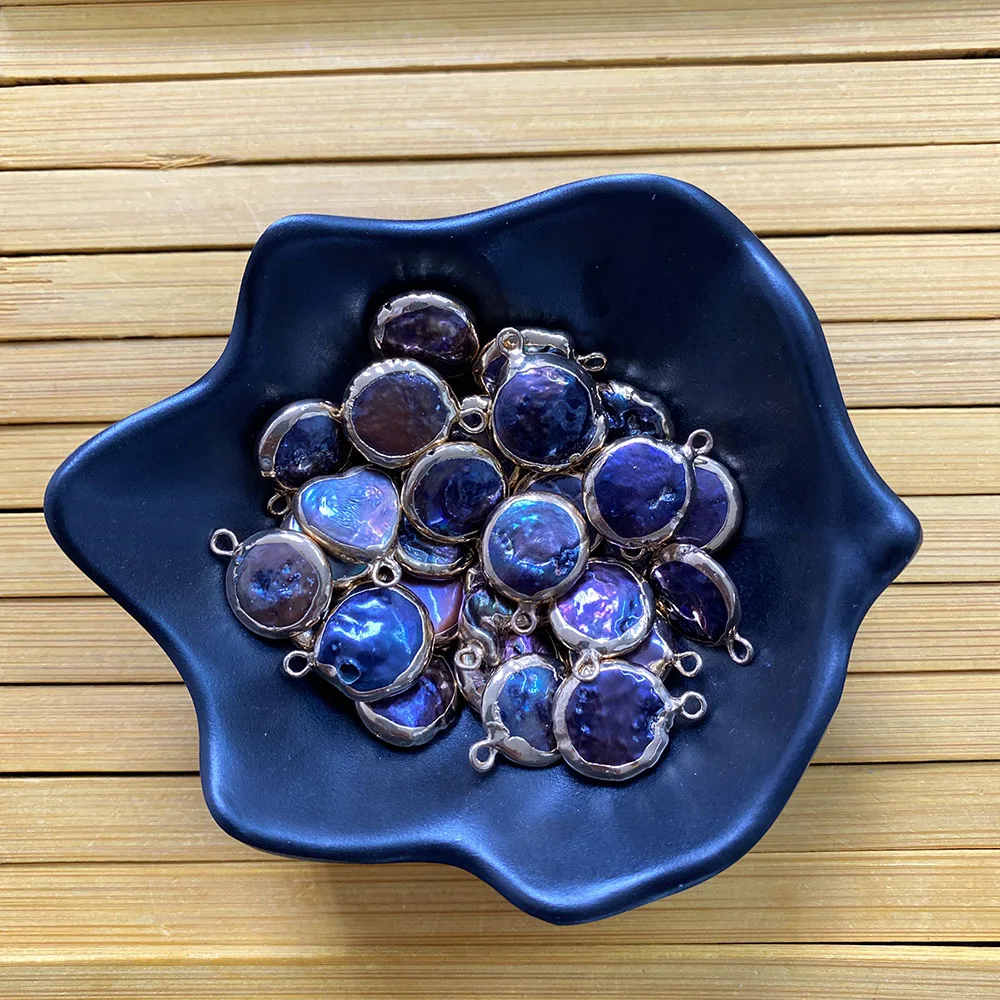 

2 Pcs of Natural Freshwater Pearl Pendants Flat Round Edging Charm for DIY Jewelry Making Necklace Bracelet Handmade Accessories