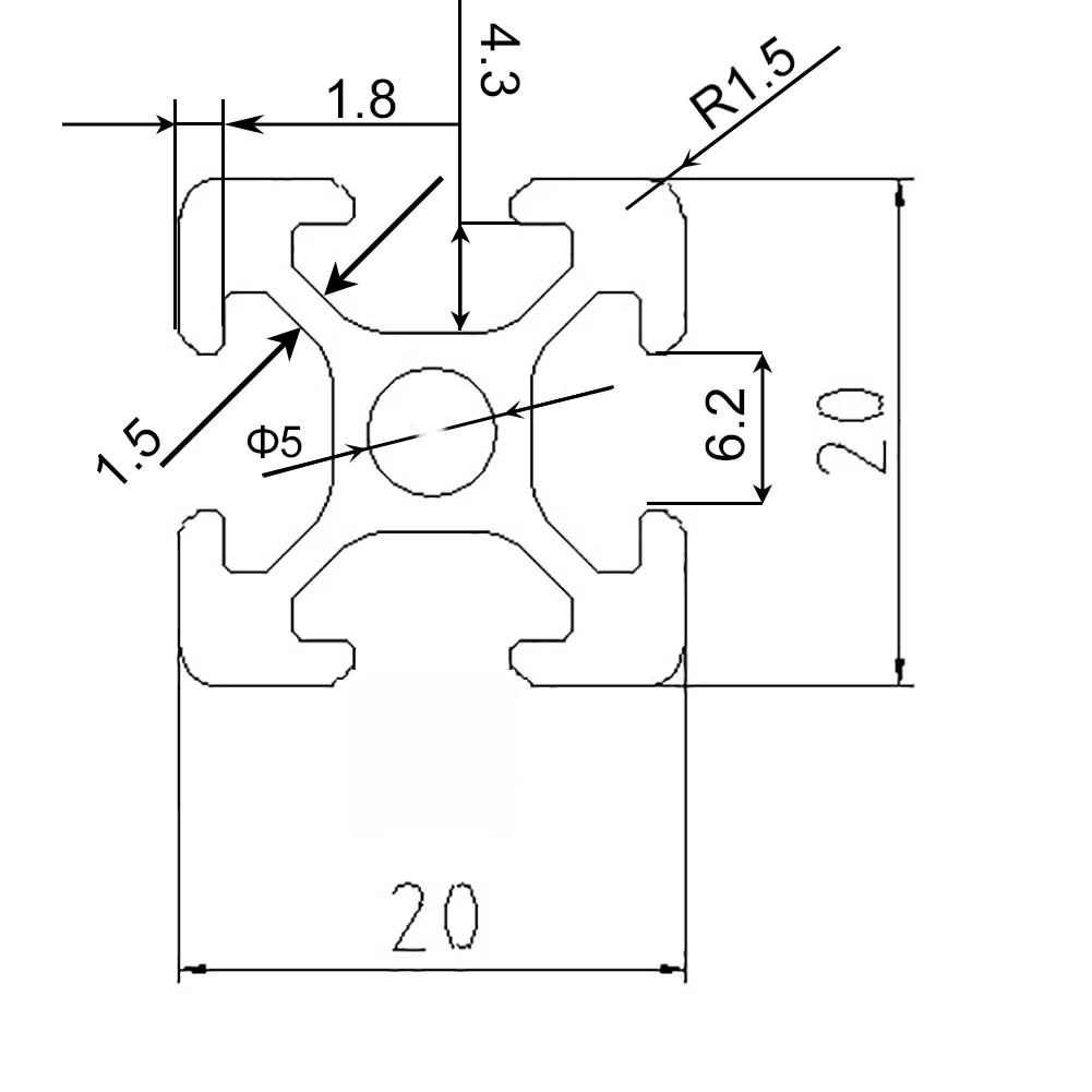1 шт. черный 2020 Европейский стандарт анодированный алюминиевый профиль экструзии