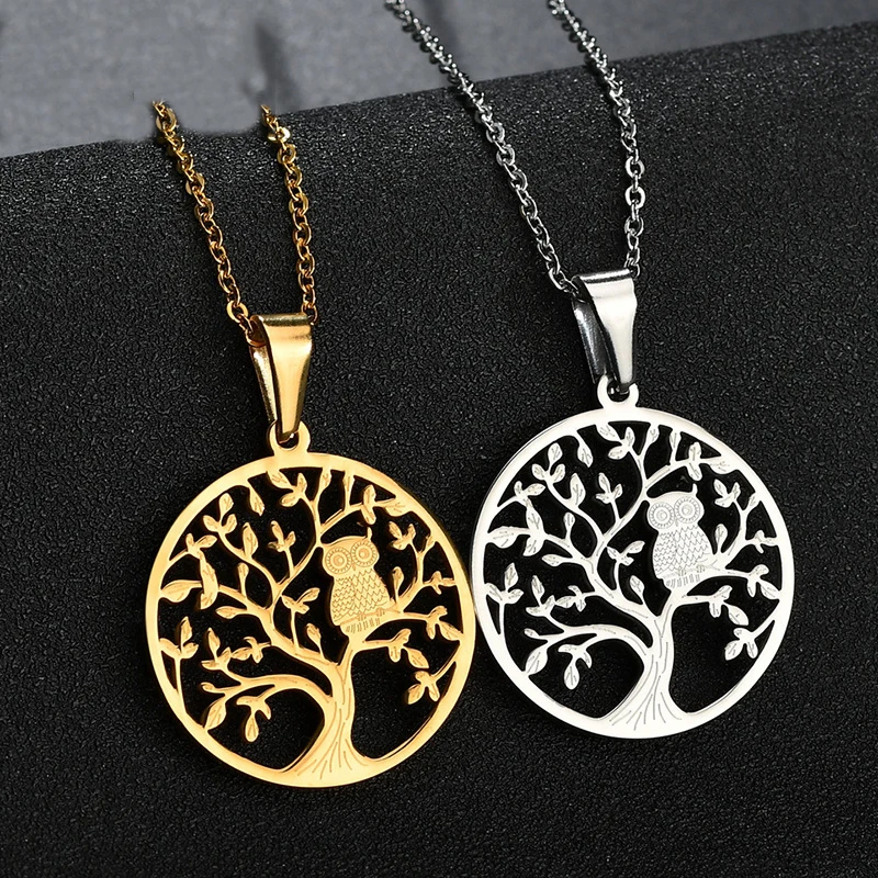 Женское круглое ожерелье из нержавеющей стали с изображением совы ювелирное