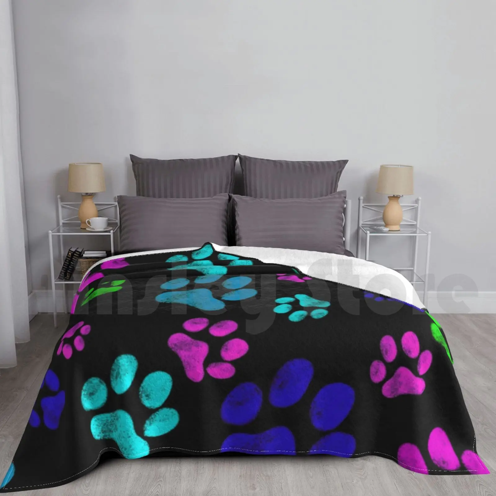 

Neon Paws Blanket For Sofa Bed Travel Neon Neon Colors Bright Bright Colors Paw Dogs Puppy Dog Dog Animal Lover