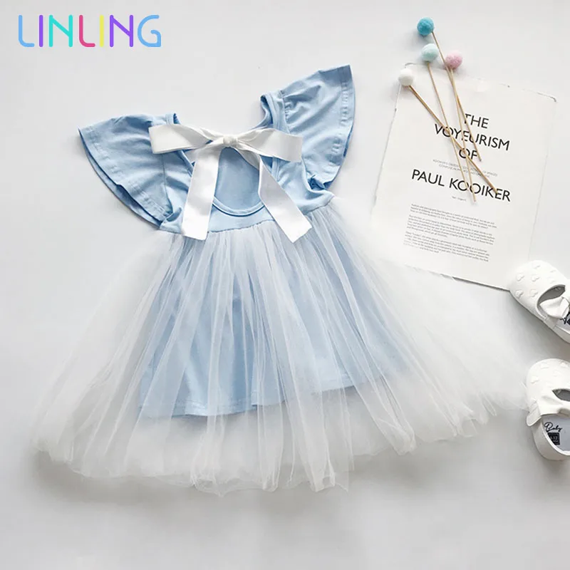 2020 Summer New Cute Girl Dress Mesh Toddler Kid Princess Party Print Back Bow Baby Kids | Детская одежда и обувь