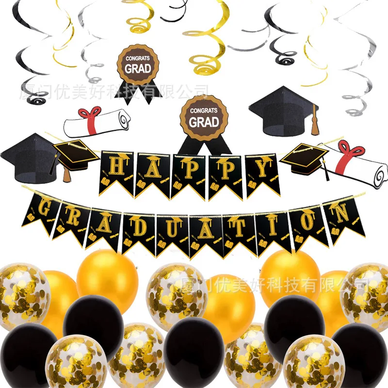 

30Pcs/set 2022 Graduation Season Theme Party Decoration Supplies Letter Pull Flag Spiral Pendant Ballon Decor Set for Students