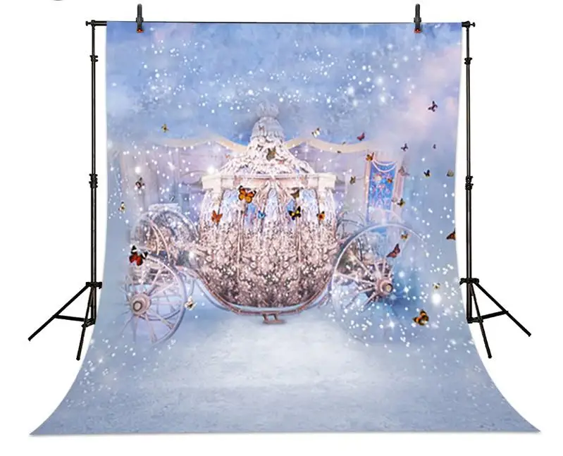 

Fairy Tales Cinderella Carriage Butterfly Blue Backdrop Polyester or Vinyl Cloth High Quality Computer Print Wall Backdrop
