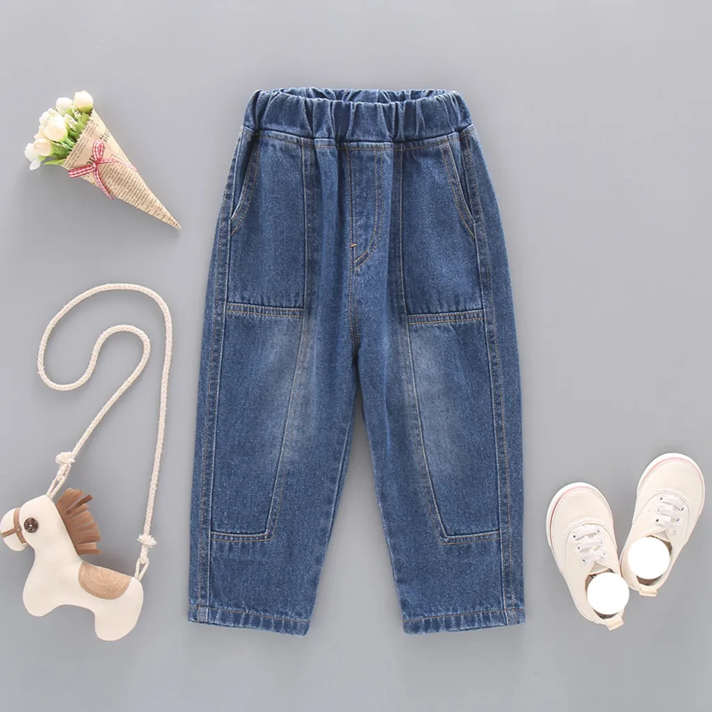 

Fashion Children Toddler Infant Kid Baby Girls Boys Solid Colors Denim Jeans Long Pants Casual Stretchy Trousers Clothes
