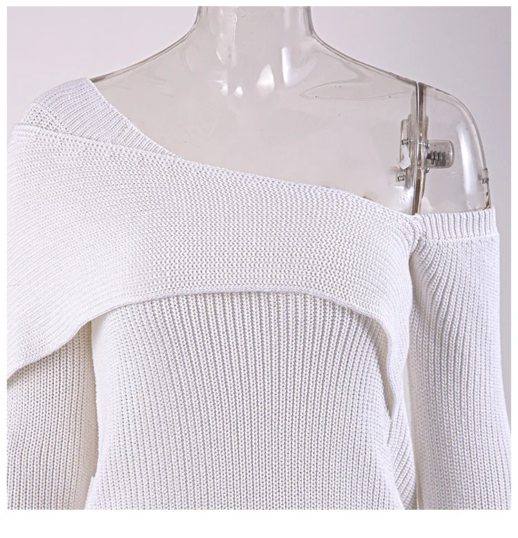 

SuperAen Solid Simple Slash Neck Full Spring/Autumn Casual Sweaters Women