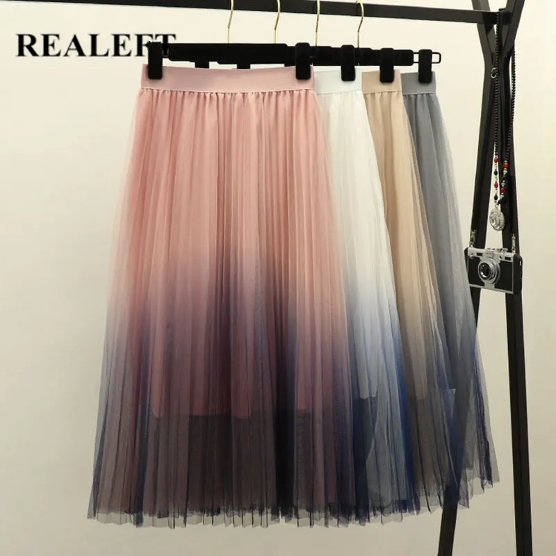 2020 новая весенне летняя градиентная длинная юбка из тюля женская повседневная