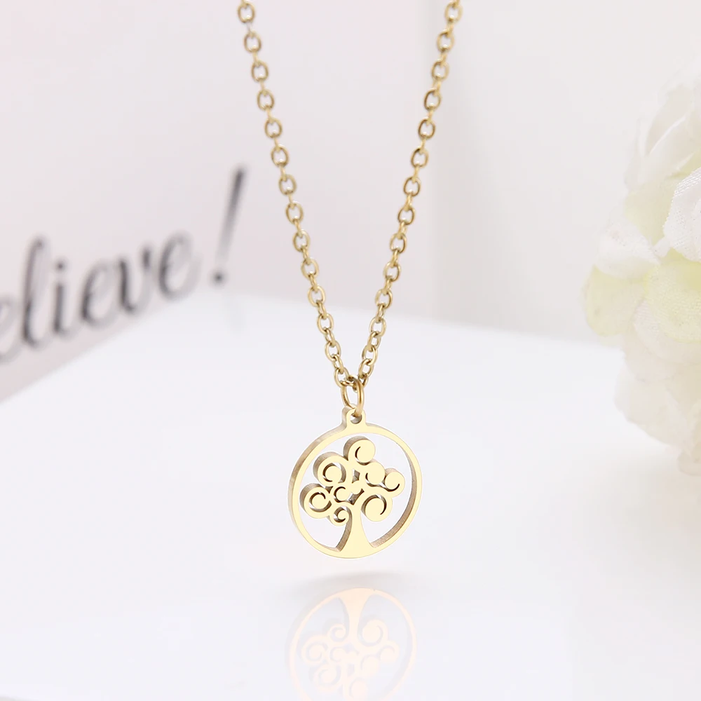 Ожерелье из нержавеющей стали для женщин роскошное ожерелье влюбленных дерево