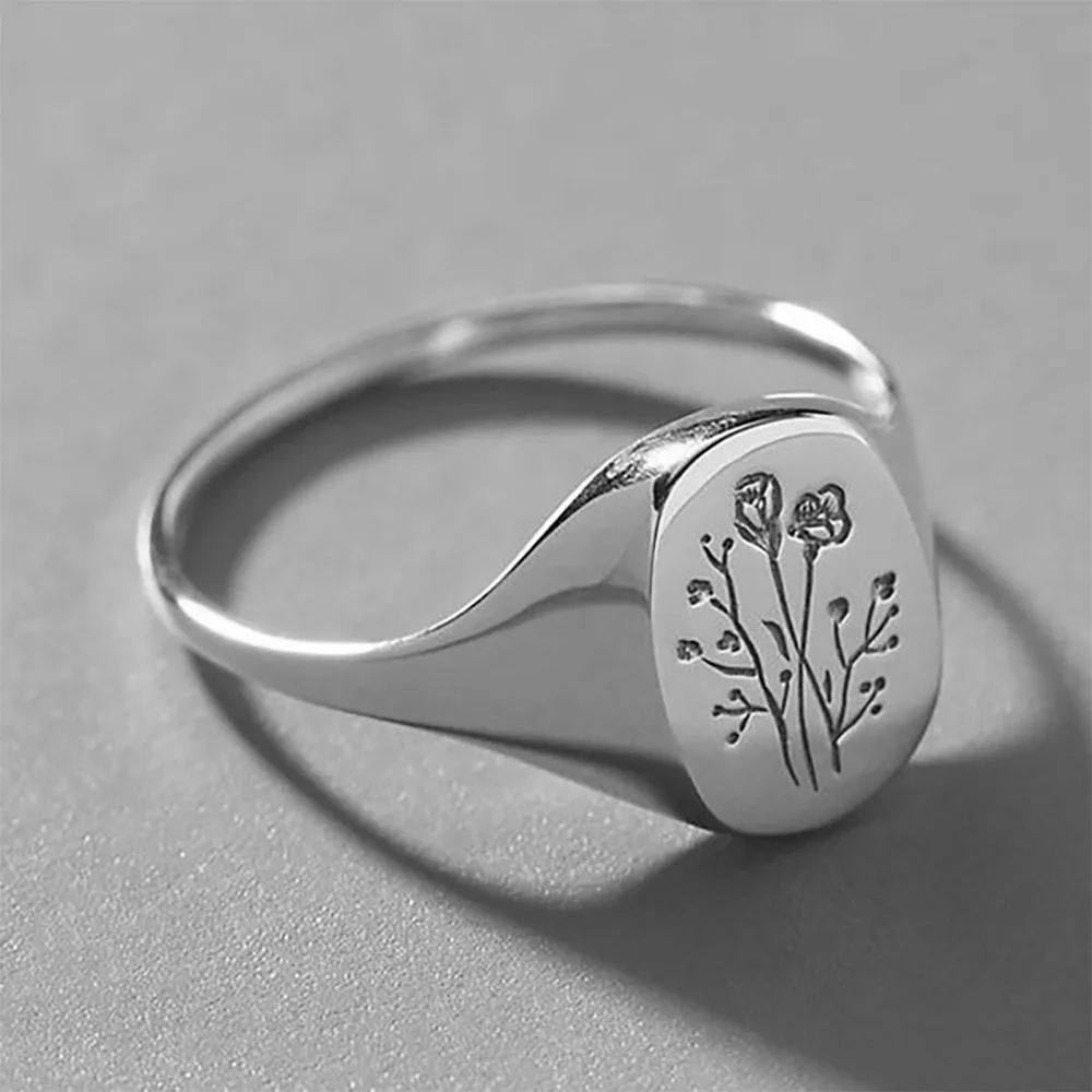 

Delicate Oval Wildflowers Ring Dainty Classic and Exquisite Print Pattern Floral Daisy Flower Ring for Women Wreath Hand-carved