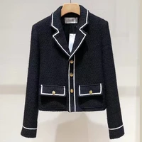 high quality 2021 autumn korean fashion streetwear tweed jacket coat women long sleeve vintage outwear female woolen crop tops