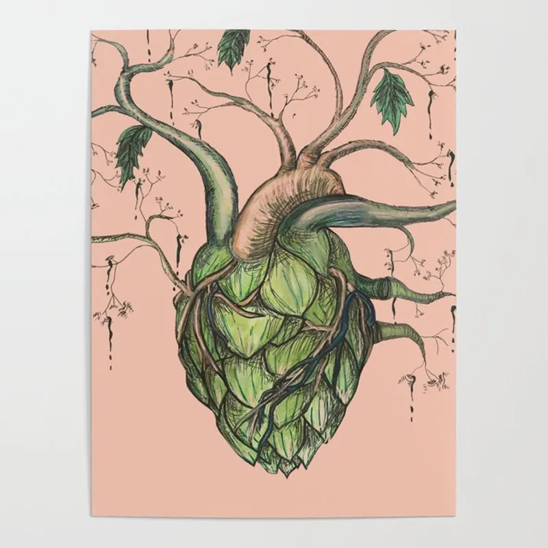 Принты для домашнего декора Картина на холсте с сердцем зелеными растениями
