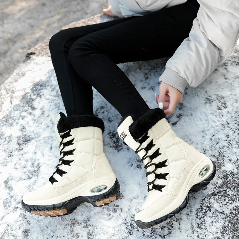 

New Winter Women Boots High Quality Keep Warm Mid-Calf Snow Boots Women Lace-up Comfortable Boots Chaussures Femme Botas Mujer